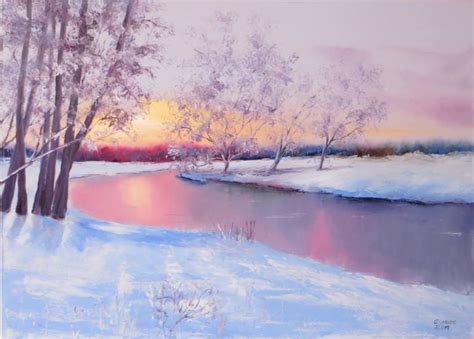 Winter Sunset Painting at PaintingValley.com | Explore collection of Winter Sunset Painting