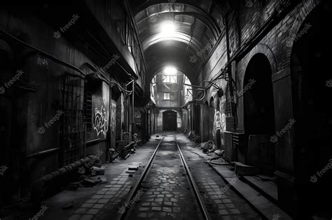 Premium AI Image | A dark tunnel with a train track