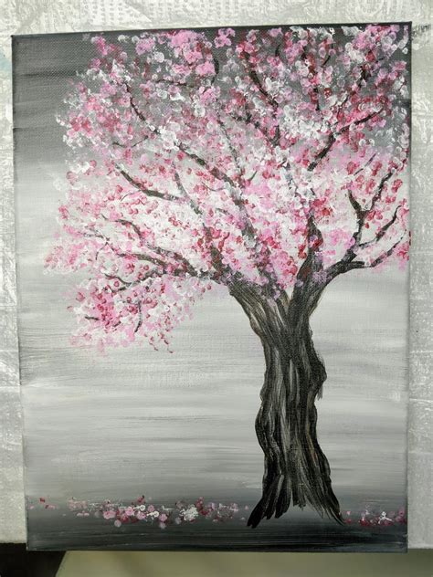 Cherry Blossom Tree Painting with Acrylics and Q-Tips | Easy Painting Idea