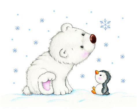 Polar bear and penguin Drawing by Tatiana Ciumac - Pixels