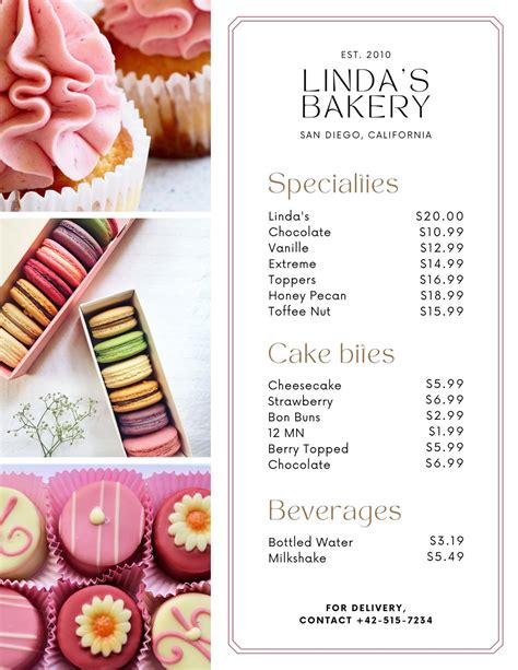 Bakery Menu Templates