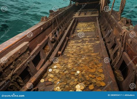 Shipwreck with Treasure and Gold Coins Visible on the Deck Stock Image ...