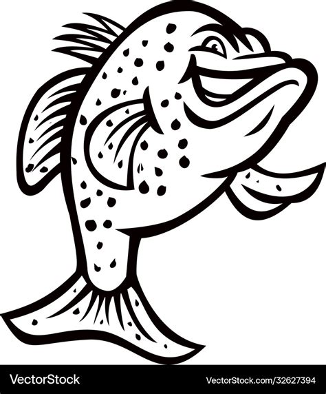 Crappie fish standing up mascot black and white Vector Image