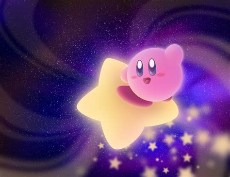 Kirby on a Warpstar - Good for backgrounds! : Kirby