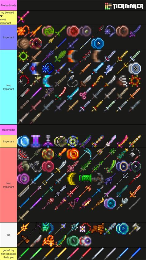 Terraria Melee Weapons Tier List (Community Rankings) - TierMaker