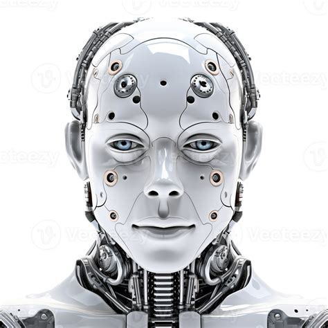 Robot head cyborg face on transparent background, created with 23982136 PNG