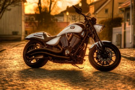 White and Black Cruiser Motorcycle in Middle of Street · Free Stock Photo