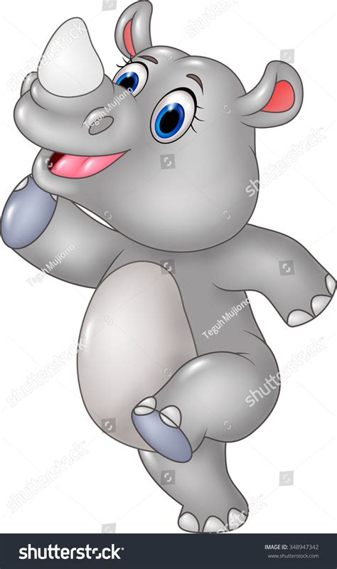 Cartoon Funny Rhino Posing Isolated On Stock Illustration 348947342