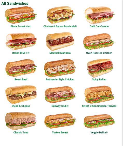 Subway menu in Riverside, Rhode Island, USA