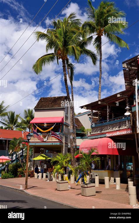 Shops and restaurants on Front Street, Lahaina, Maui, Hawaii, USA Stock Photo - Alamy