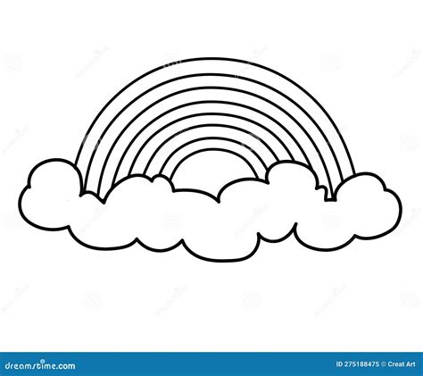 Rainbow Clipart Coloring Page Black Outline Stock Vector - Illustration of graphics, black ...