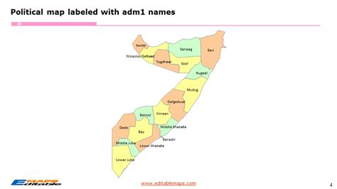 Somalia Map with 18 Regions and 74 Districts - Editable PowerPoint Maps