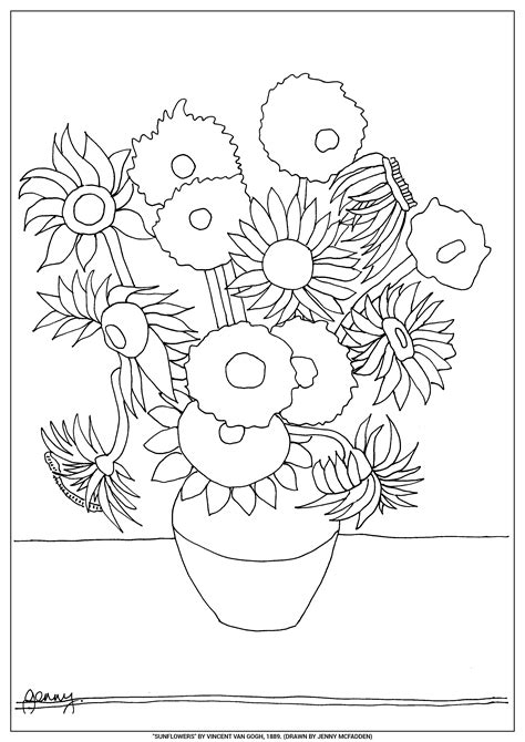 Sunflowers By Vincent Van Gogh Coloring Page Free Printable Coloring | Images and Photos finder