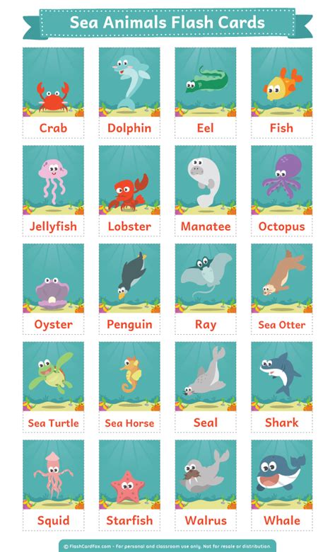 Printable Sea Animals Flash Cards