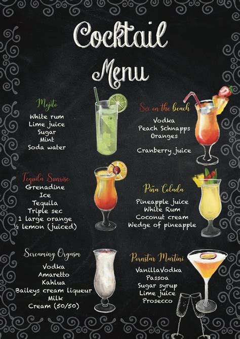 Cocktail Bar Menu, Cocktail Recipes, Wall Art Chalkboard Menu, Customised Cocktail Menu ...