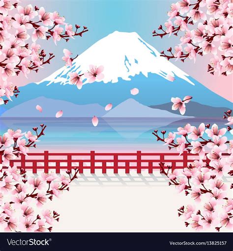 Mountain with cherry blossom flowers vector image on VectorStock | Cherry blossom painting ...