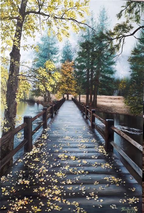 Autumn bridge Painting by Iryna Lubera - Jose Art Gallery