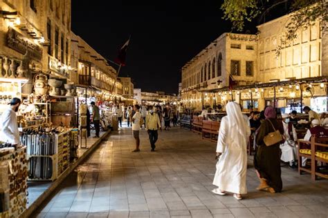 View of the Souq Waqif Marketplace in Doha, Qatar at Night Editorial Photography - Image of ...