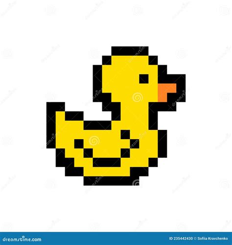 Yellow Duck Pixel Art Icon Isolated on White Stock Vector ...