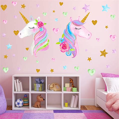 2 Sheets Large Size Unicorn Wall Decor,Removable Unicorn Wall Decals Stickers Decor for Girls ...