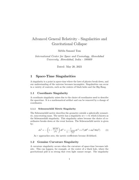 (PDF) Advanced General Relativity -Singularities and Gravitational Collapse