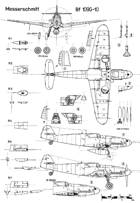 Messerschmitt Bf 109 Blueprint - Download free blueprint for 3D modeling