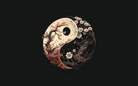 Yin Yang, flower, black, art, fantasy, spring, tree, HD wallpaper | Peakpx