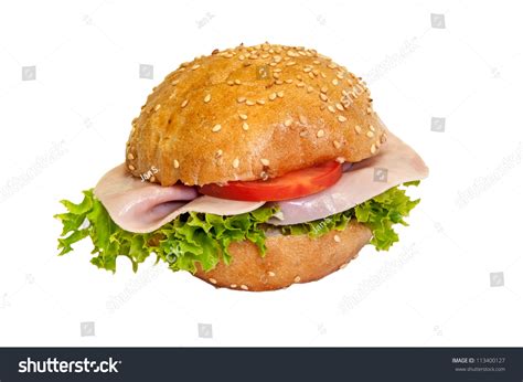 Sandwich - A Bread Roll With Ham Fillings. Stock Photo 113400127 : Shutterstock