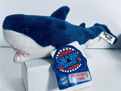 Shark Week Great White Shark PLUSH WITH SOUND, 10" Blue and White Plush ...