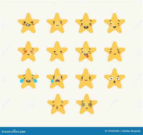 Cartoon Star Emoji Rating. Set Emotions of Characters Stars with Joyful and Sad Faces Expression ...