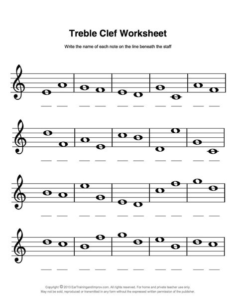 Treble Clef Notes Printable - Printable Word Searches