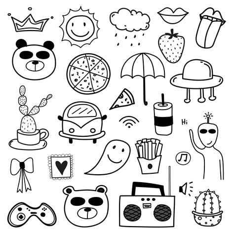 Hand Drawn Doodle Lovely Vector Set. Doodle Funny Clipart Set, Doodle ...