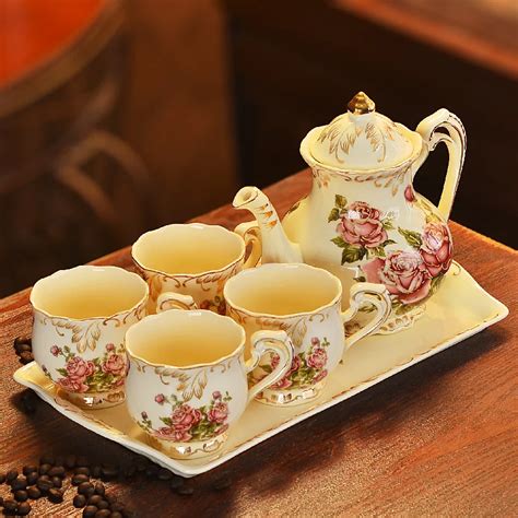 2017 Europe Style Exquisite Ivory Porcelain coffee cup Pot Tray Tea Set ...