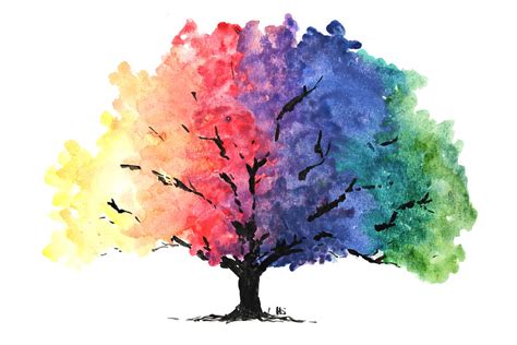 Watercolor Rainbow Tree Painting by Hannah Sutherland - Pixels