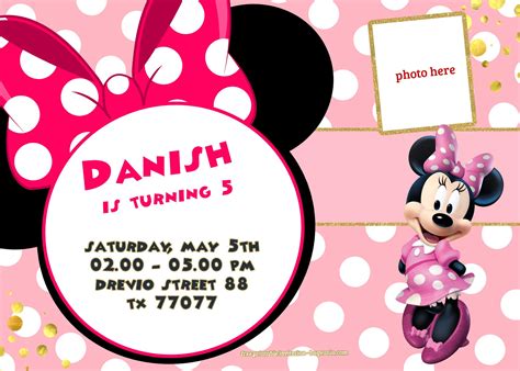 FREE Printable Minnie Mouse Pinky Birthday Invitation Template | DREVIO