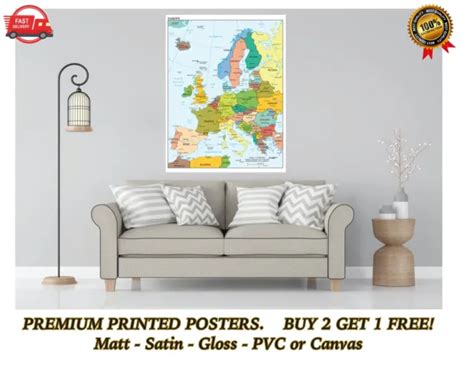 MAP OF EUROPE EU Large Poster Art Print Gift A0 A1 A2 A3 A4 Maxi £3.68 - PicClick UK