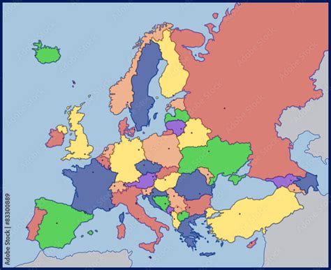 Color Blank Map of Europe Stock Vector | Adobe Stock