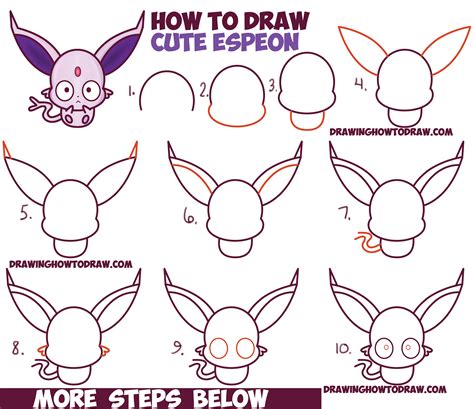 How to Draw Cute Kawaii / Chibi Espeon from Pokemon Easy Step by Step ...