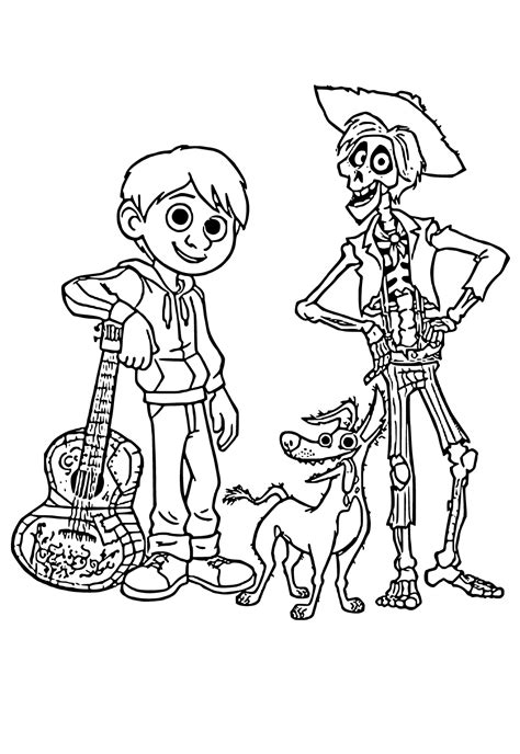 Free Printable Coco Characters Coloring Page for Adults and Kids - Lystok.com