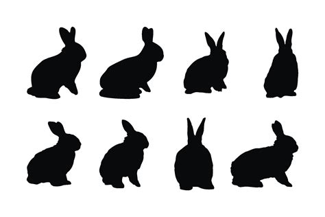 Cute bunny rabbit jumping in different positions. Bunny rabbit silhouette set vector on a white ...