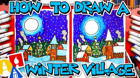 How To Draw A Winter Village - Art For Kids Hub