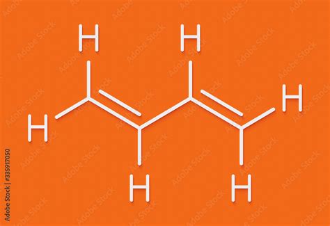 Butadiene (1,3-butadiene) synthetic rubber building block molecule. Used in synthesis of ...