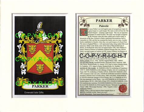 PARKER Family Coat of Arms Crest + History - Available Mounted or Framed | eBay