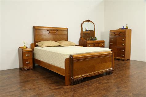 Art Deco Waterfall 1930's Vintage Bedroom Set, King Size Bed #32673 ...