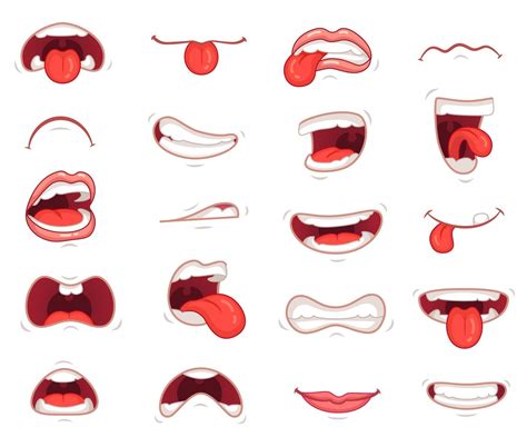 Funny mouths. Facial expressions, cartoon lips and tongues. Hand drawi By Tartila | TheHungryJPEG