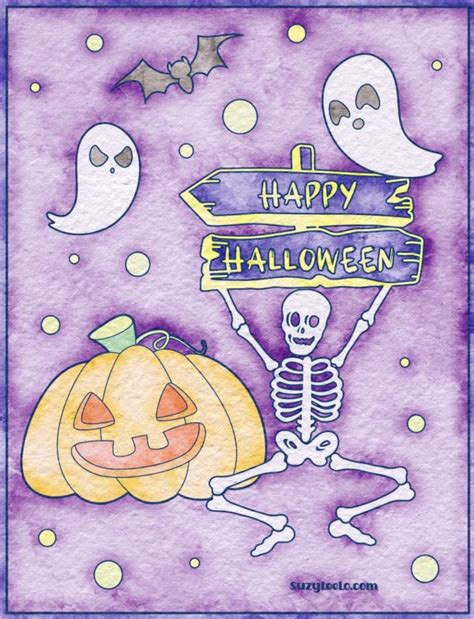 Happy Halloween Skeleton and friends coloring page » Suzy LeeLo