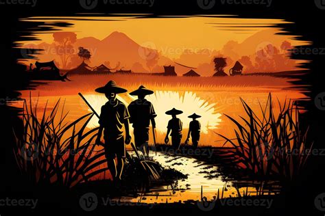 silhouette farmer working in the sunset in the field. . 21598596 Stock Photo at Vecteezy