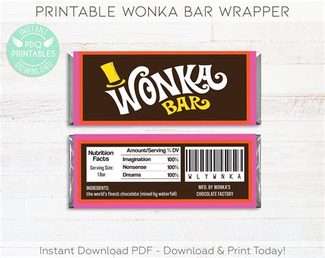 Willy Wonka Chocolate Bar Wrapper Printable