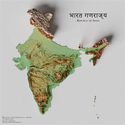 Geography Blog: A shaded relief map of the Republic of India