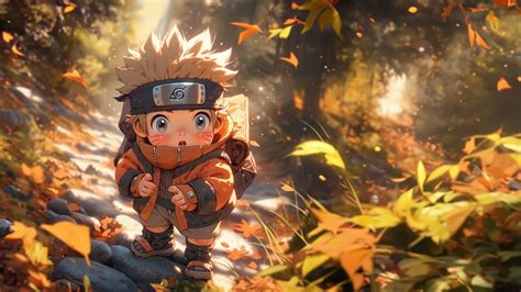 Naruto Uzumaki Wallpaper 4K, Autumn, Chibi, Digital Art